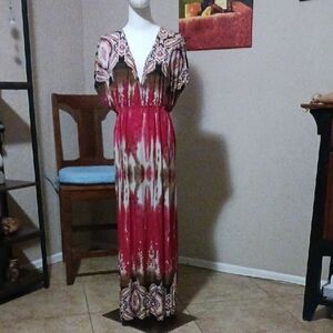 Elegant Pink and Brown Maxi Dress